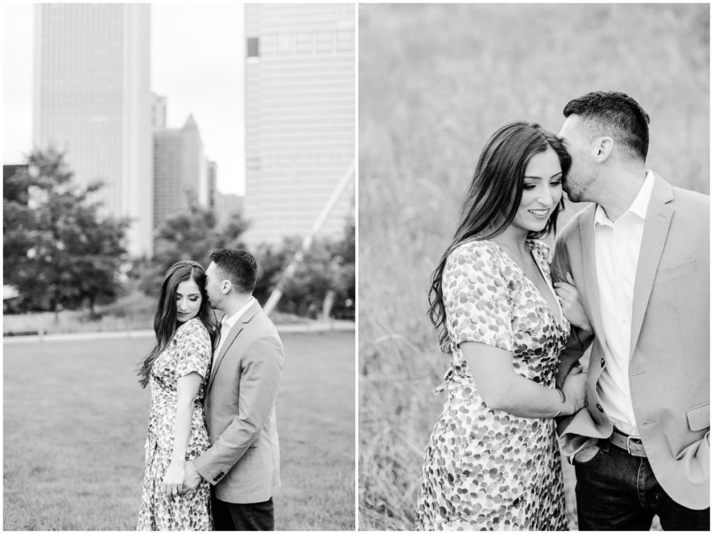 A couple posing for their Chicago engagement session