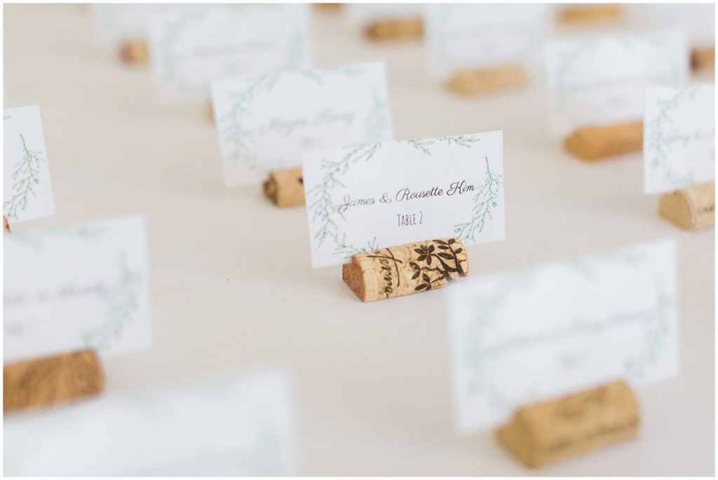 A detailed photo of a seating placement card for a wedding at the Club at Hillbrook in Chagrin Falls, Ohio.