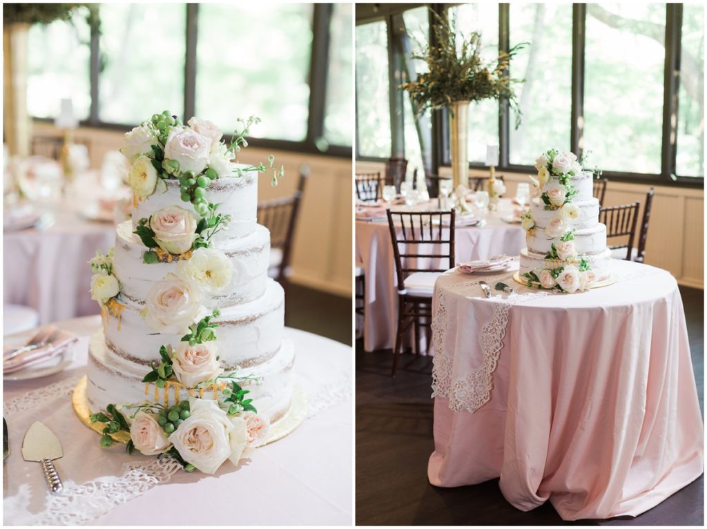 A detailed image of a wedding cake at the Club at Hillbrook.