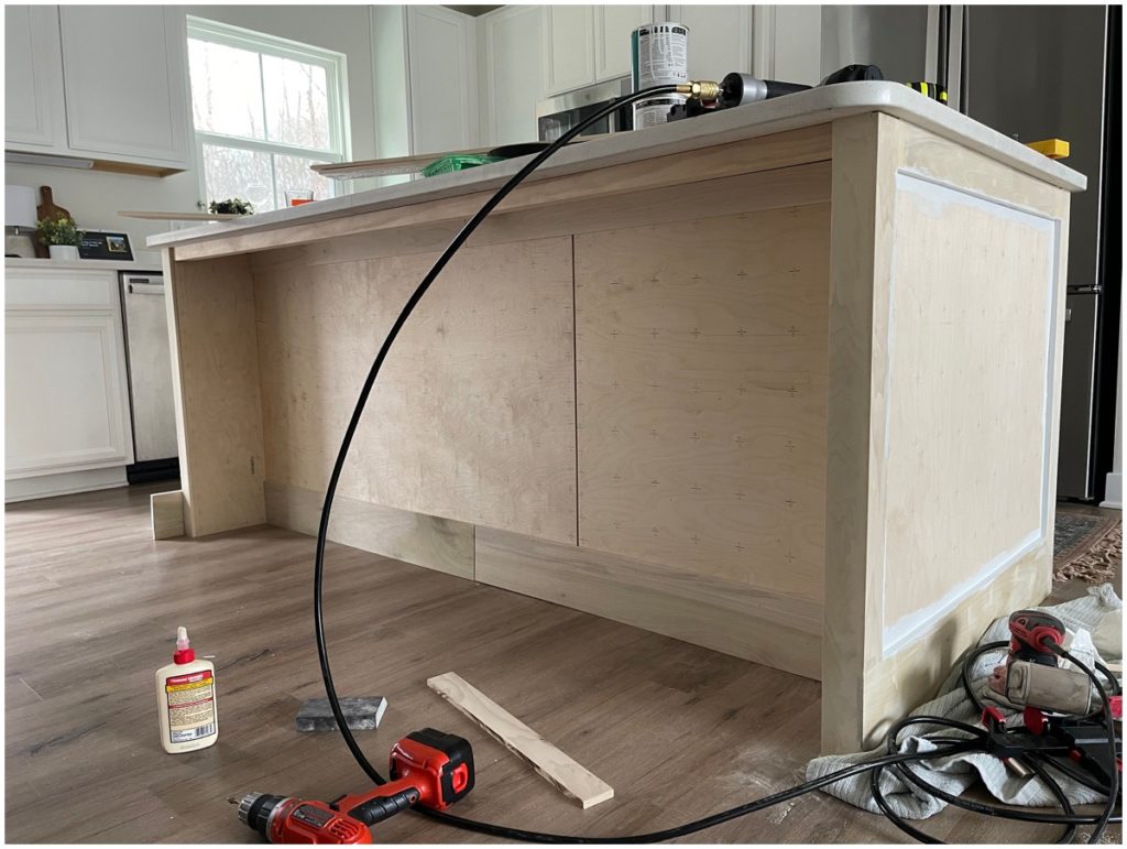 Progress photo from our kitchen island makeover