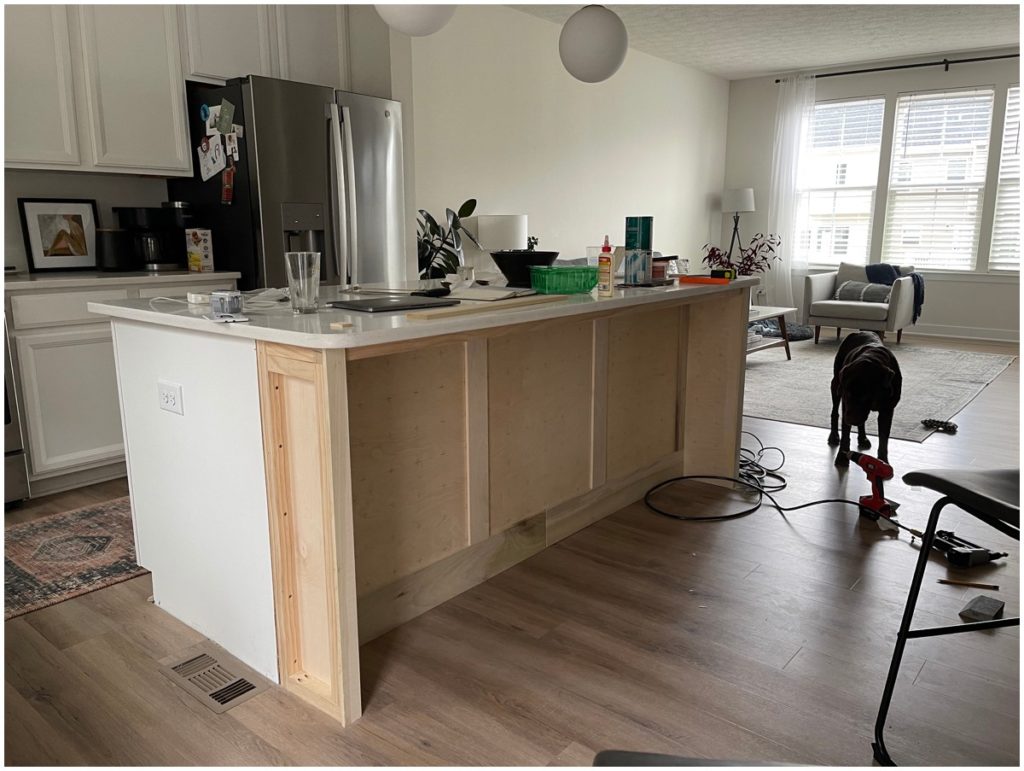 Progress photo from our kitchen island makeover