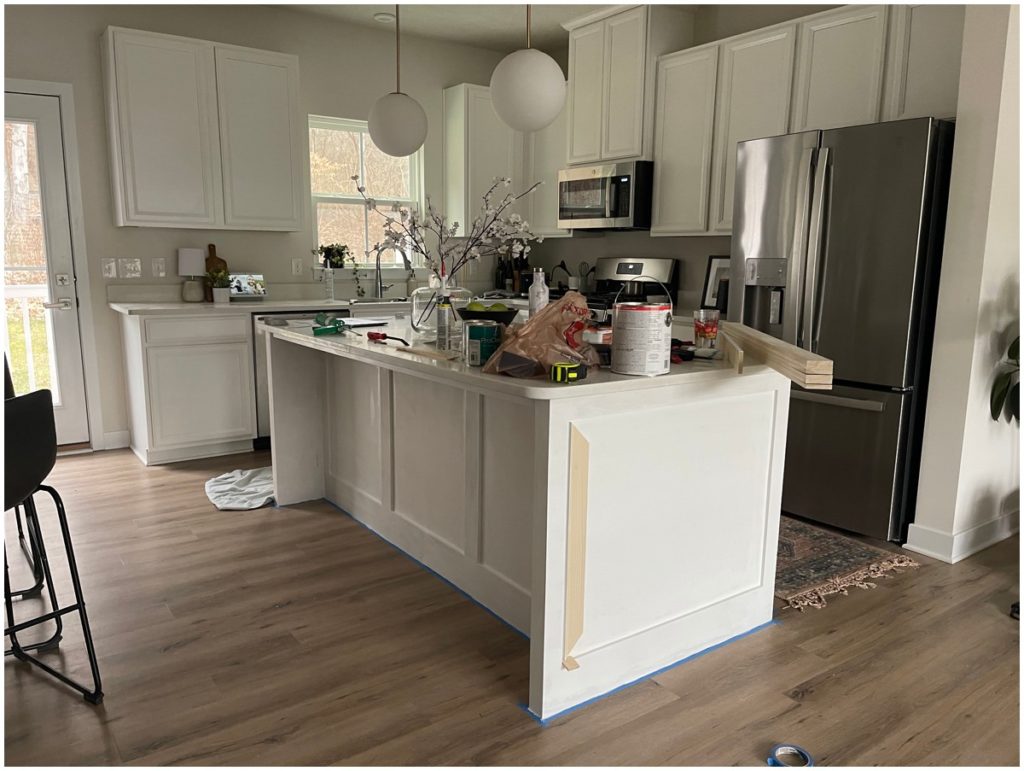 Progress photo from our kitchen island makeover