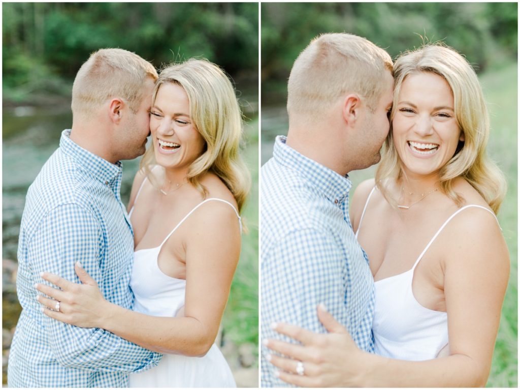 A couple posing for their chagrin falls engagement photos