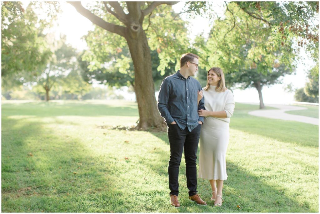 Couple posing in Lakewood Park for their Cleveland Engagement Session