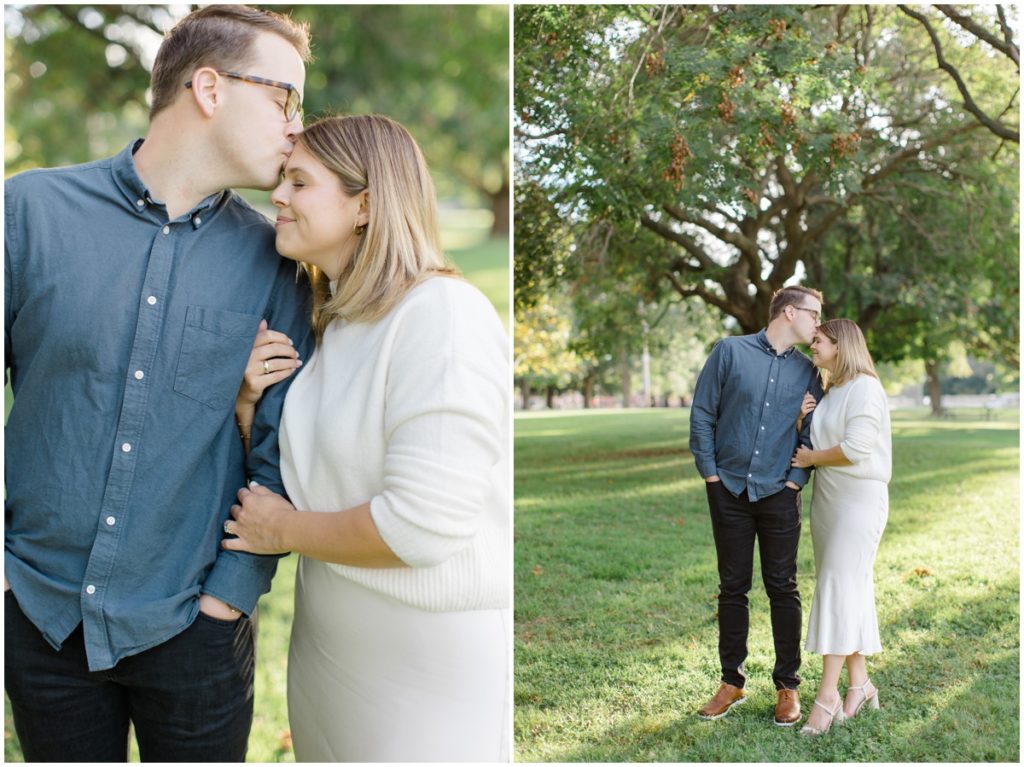 Couple posing while Brad kisses Emily's forehead.