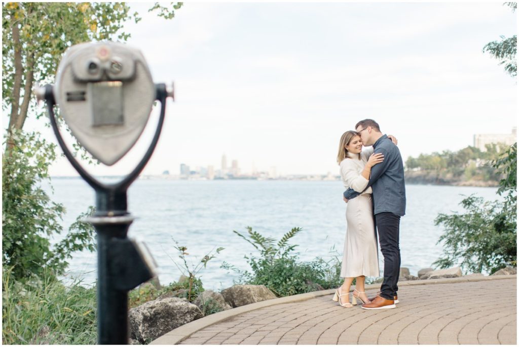 Couple posing in Lakewood Park for their Cleveland Engagement Session