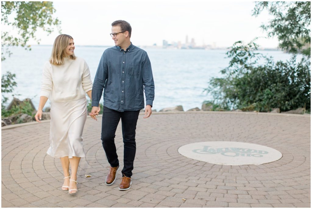 Couple posing in Lakewood Park for their Cleveland Engagement Session