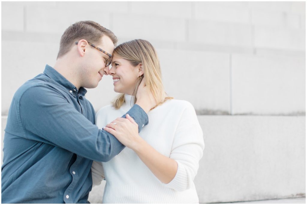 Couple posing in Lakewood Park for their Cleveland Engagement Session