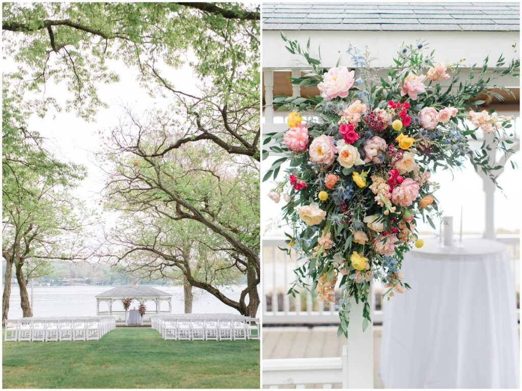 ceremony details of a wedding at the Tudor house on portage lakes