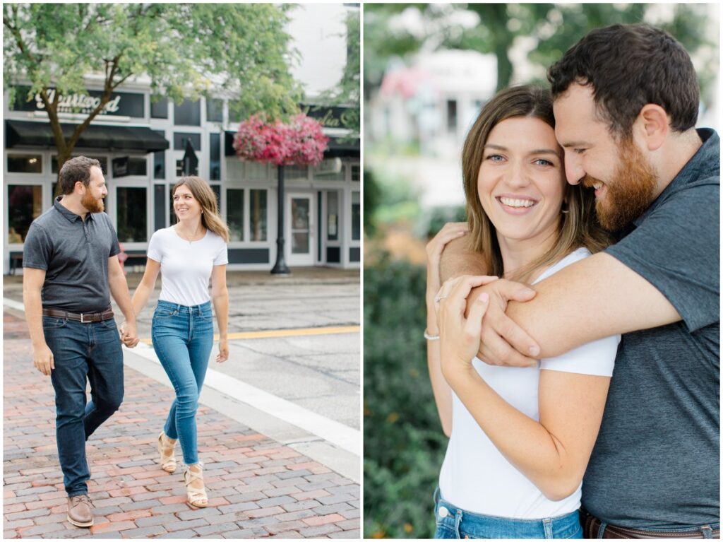 an engaged couple posing for their downtown chagrin falls engagement session