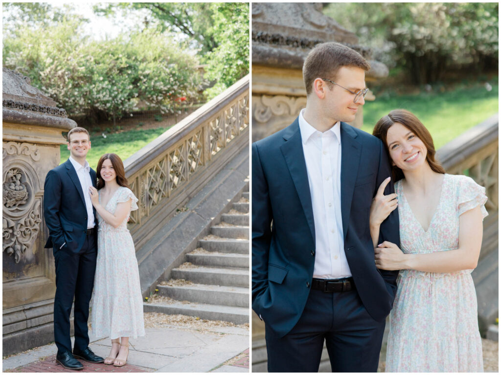 A couple posting for their New York City engagement session in Central Park