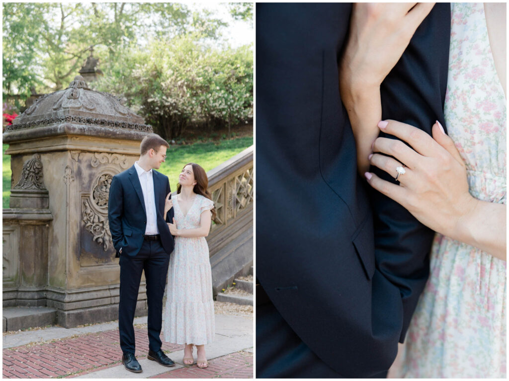 A couple posting for their New York City engagement session in Central Park
