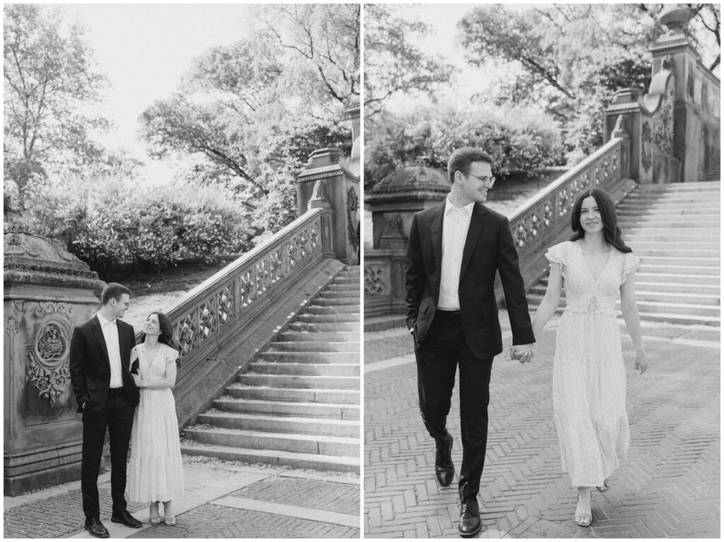 A couple posting for their New York City engagement session in Central Park
