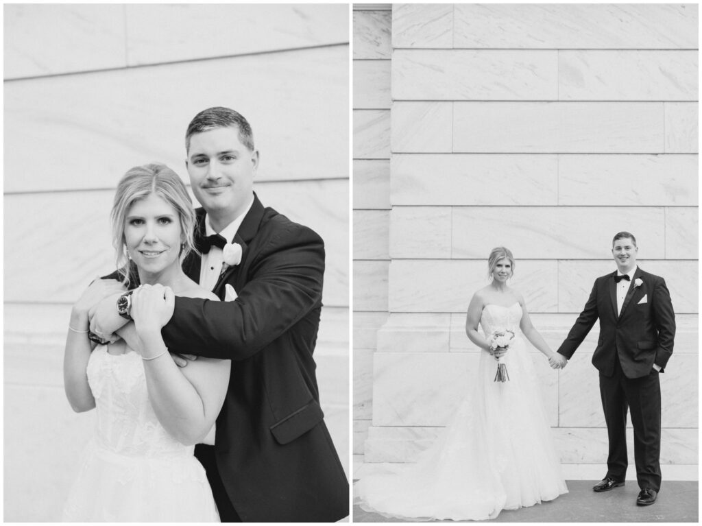 a couple posing for their wedding portraits at the cleveland museum of art