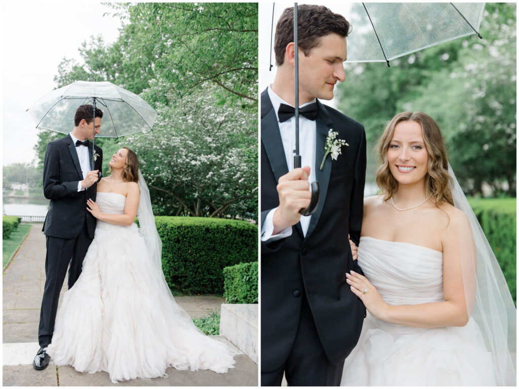 A couple posing at the Cleveland Museum of Art for their wedding portraits