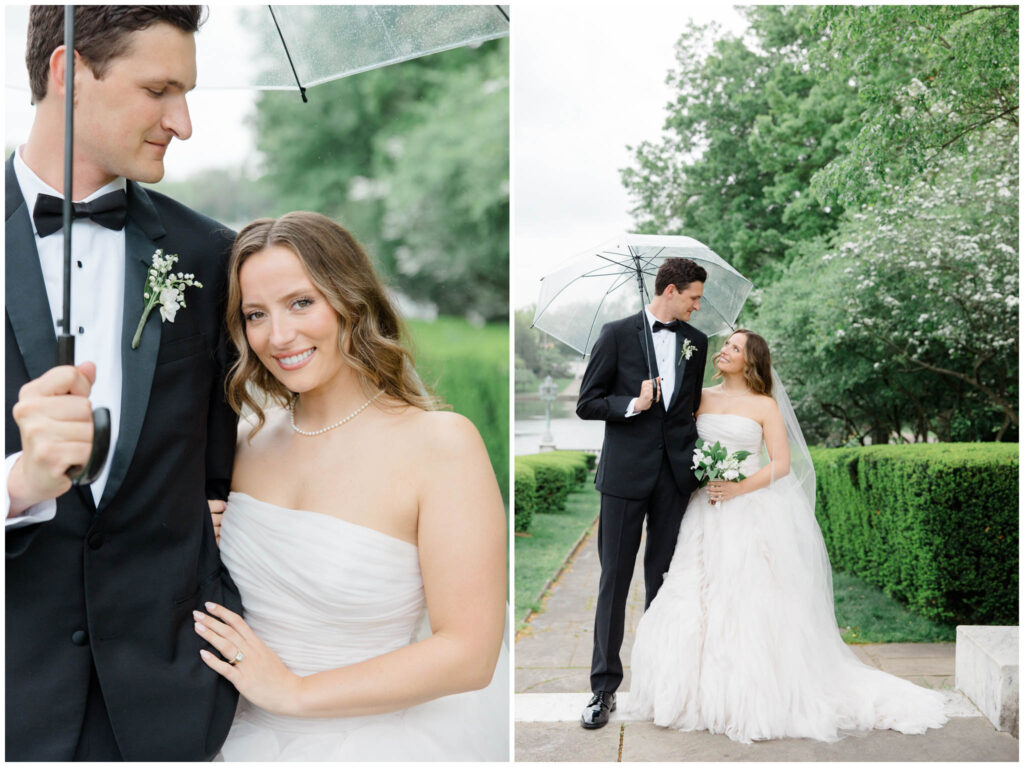 A couple posing at the Cleveland Museum of Art for their wedding portraits