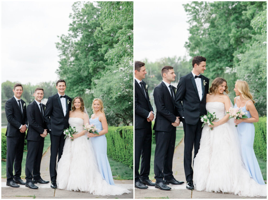 A wedding party posing for their portraits at the Cleveland Museum of Art